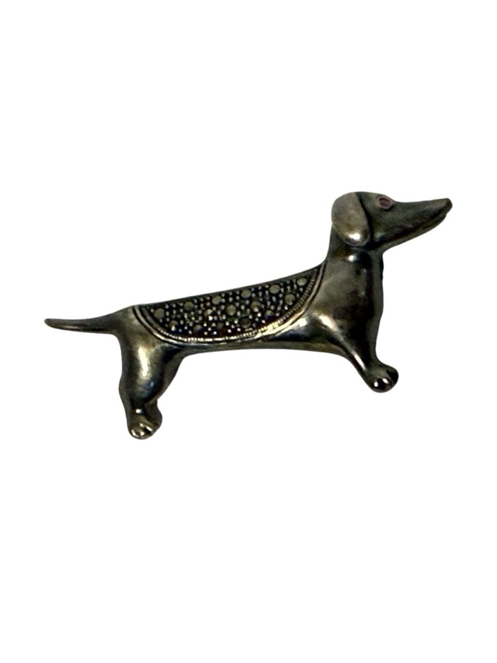 BROOCH STERLING SILVER 925 MARCASITE DOG CANINE DACHSHUND 8.2g